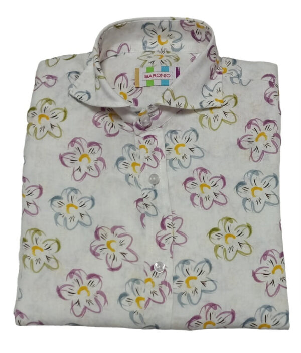 CAMICIA KIDS CON COLLO FRANCESE IN LINO A FANTASIA FLOREALE