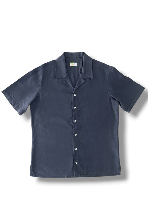 CAMICIA MANICA CORTA IN MISTO LINO COLOR BLU SCURO