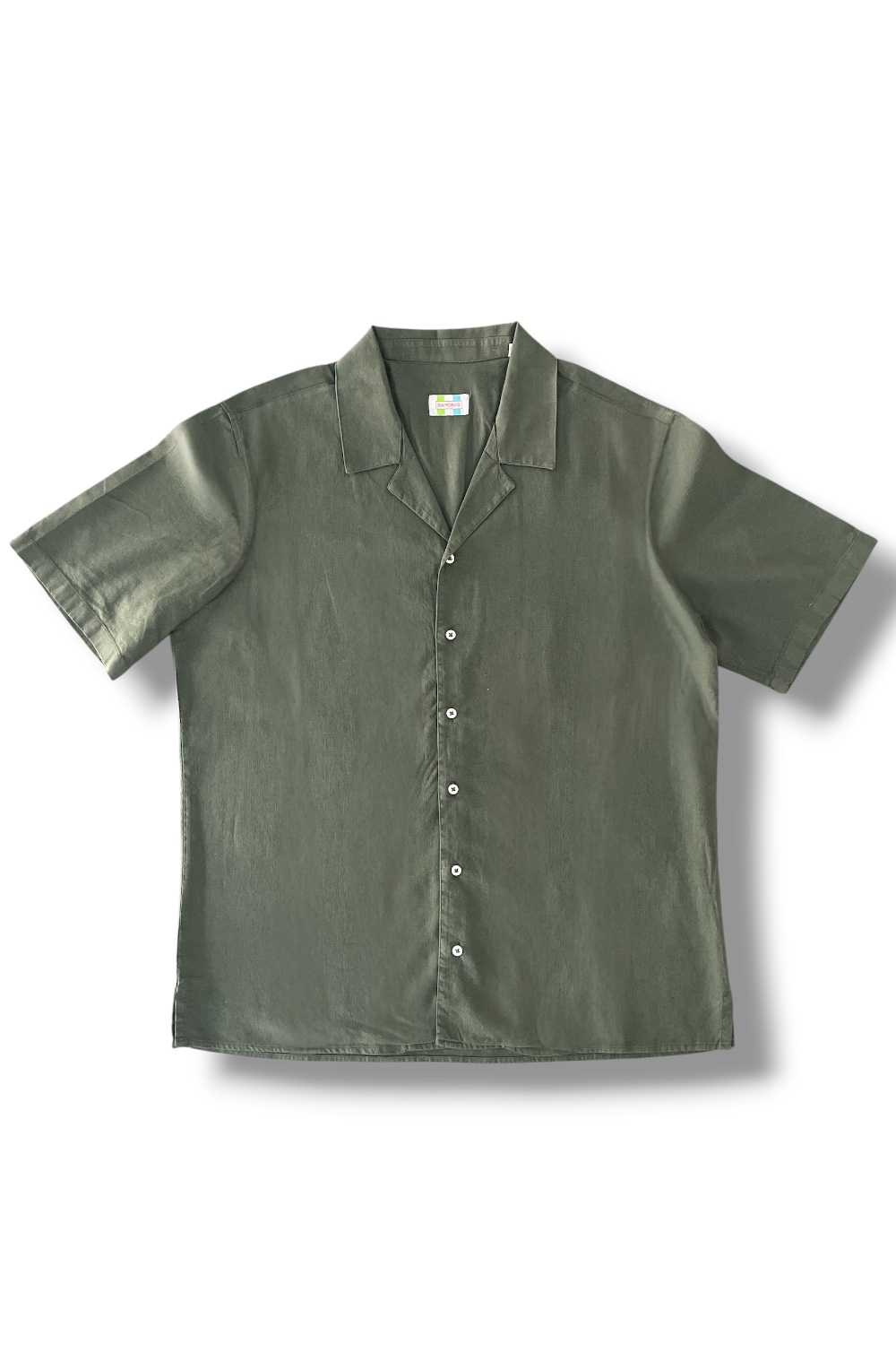 CAMICIA MANICA CORTA IN MISTO LINO COLOR VERDE MILITARE