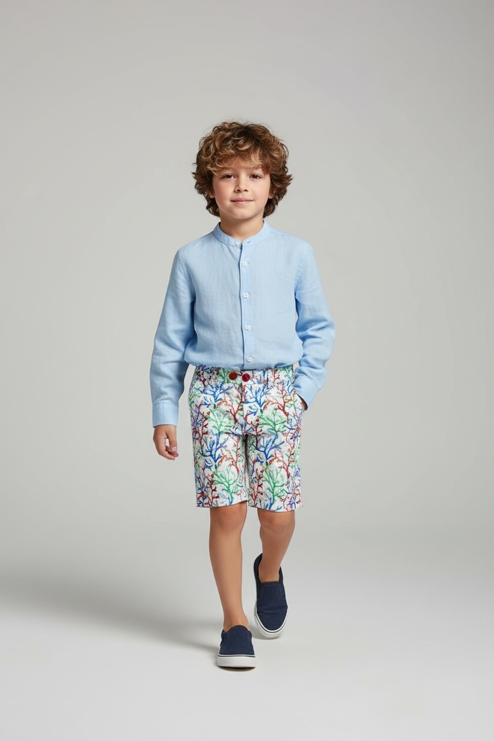 CAMICIA KIDS REGULAR FIT 100% LINO COLOR CELESTE