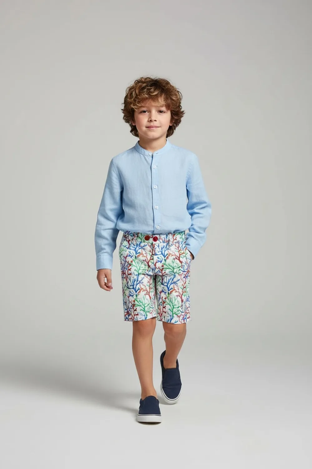 CAMICIA KIDS REGULAR FIT 100% LINO COLOR CELESTE