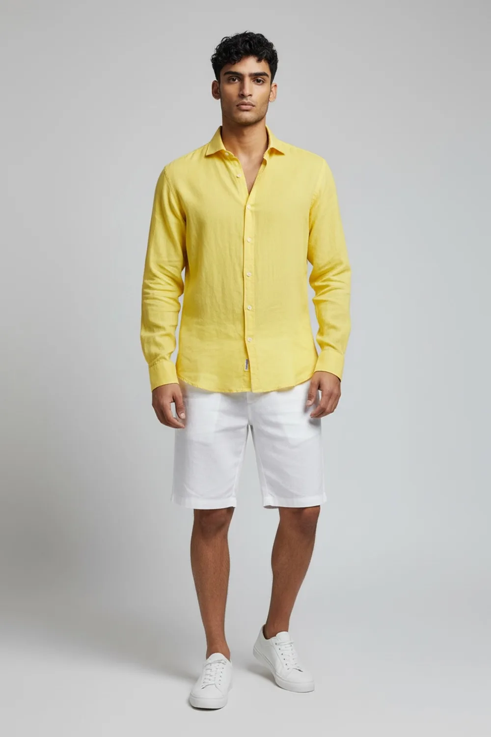 CAMICIA REGULAR FIT IN 100% LINO COLOR GIALLO