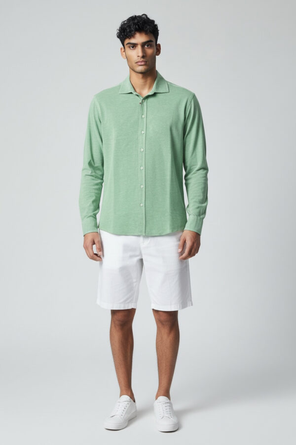 CAMICIA REGULAR FIT IN COTONE PIQUET COLOR VERDE