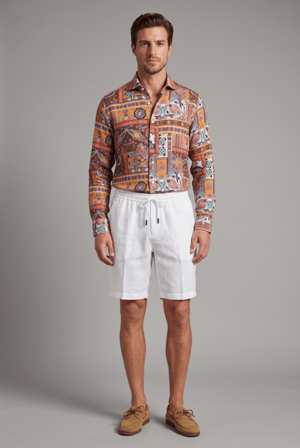 CAMICIA COLLO FRANCESE IN LINO COLOR FLOREALE
