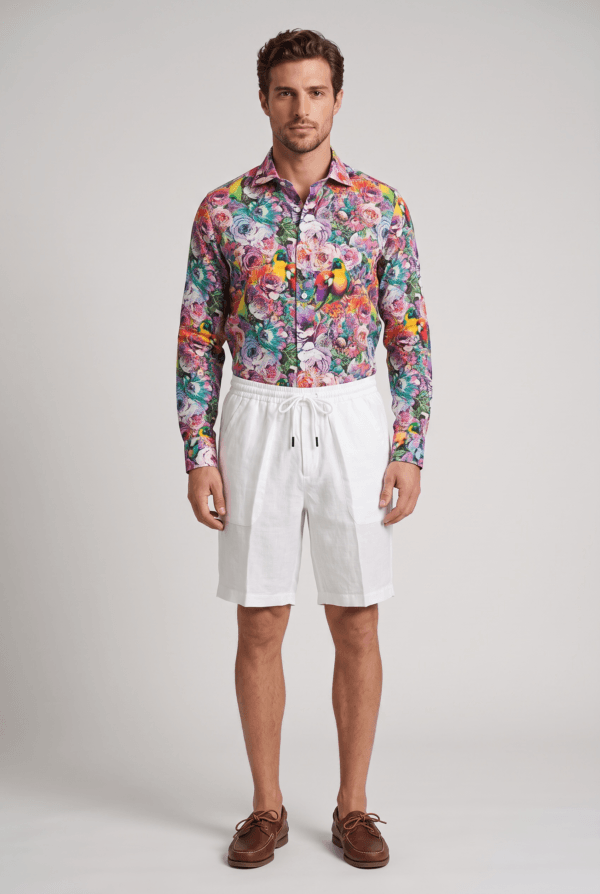CAMICIA COLLO FRANCESE IN LINO COLOR FLOREALE