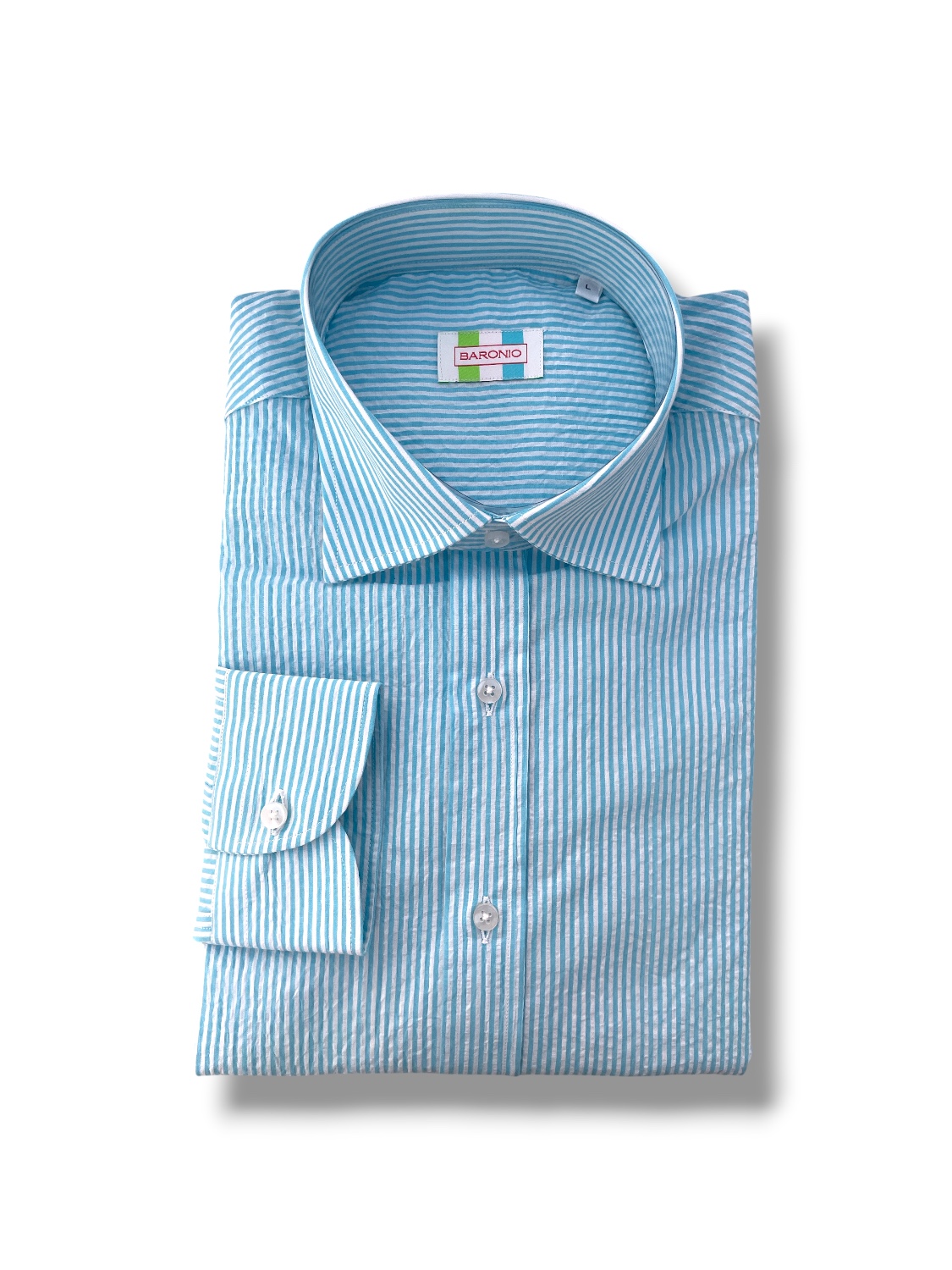 CAMICIA REGULAR FIT IN SEERSUCKER RIGATO COLOR ACQUAMARINA - immagine 3