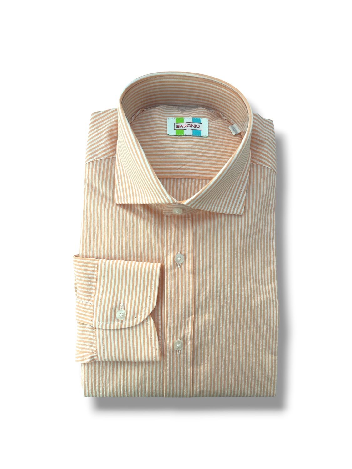 CAMICIA REGULAR FIT IN SEERSUCKER RIGATO COLOR ARANCIO - immagine 5