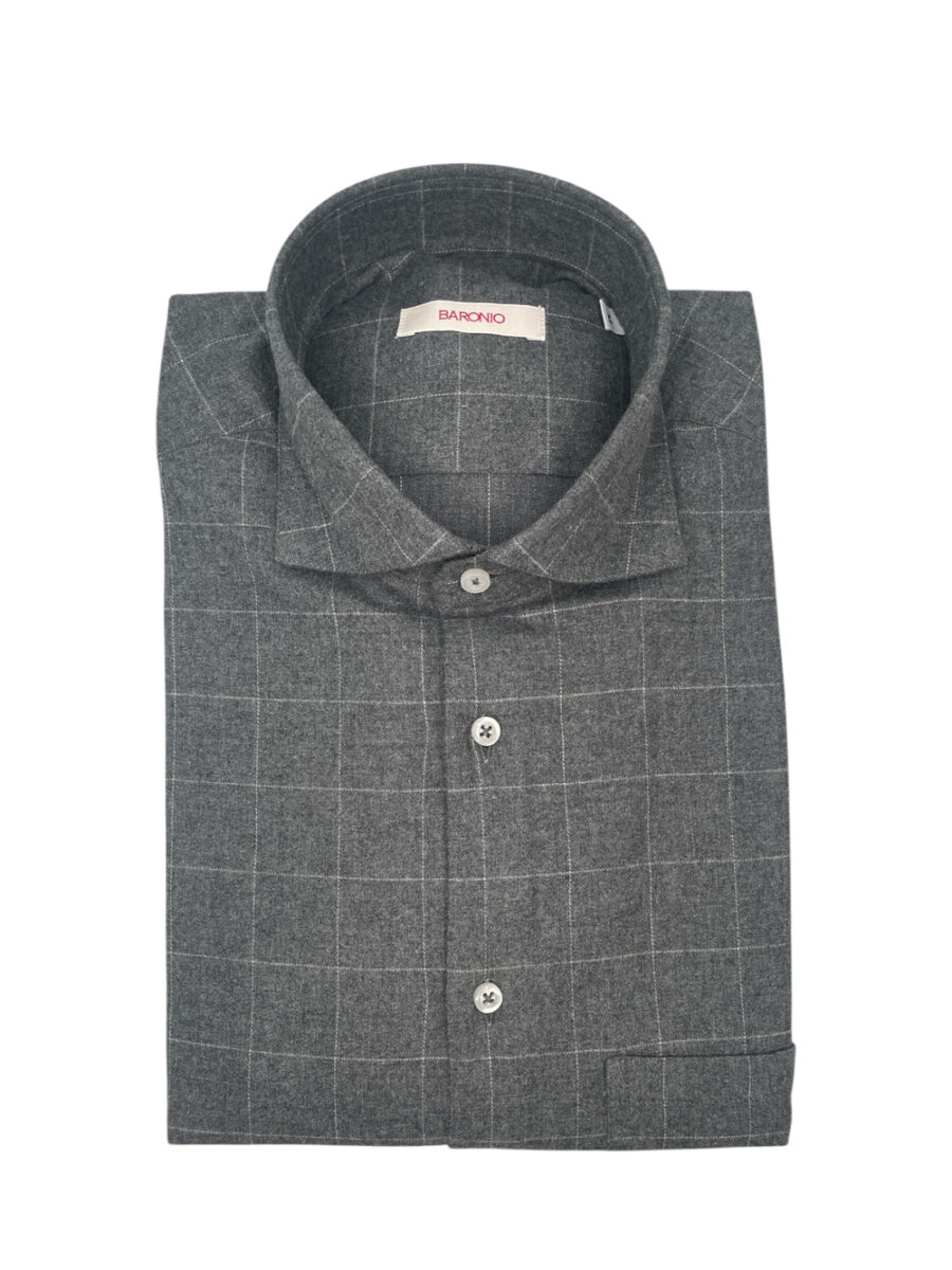 CAMICIA REGULAR FIT CON TASCHINO IN FLANELLA COLOR GRIGIO