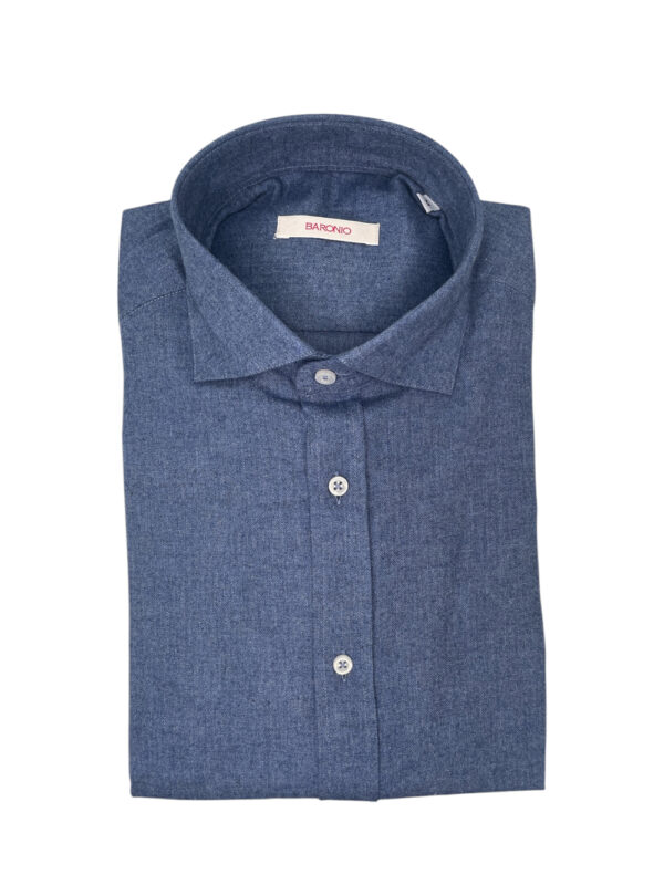 CAMICIA REGULAR FIT IN FLANELLA DIAGONALE COLOR BLU CHIARO