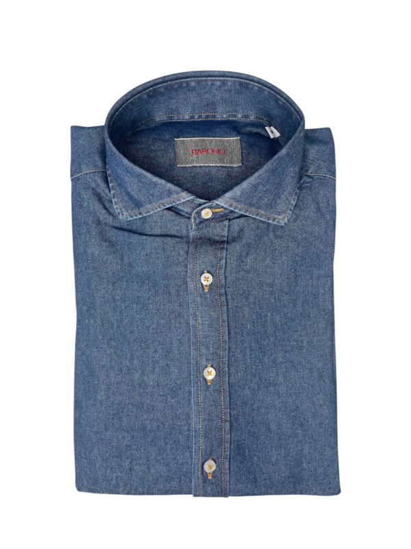CAMICIA REGULAR FIT IN DENIM E CUCITURE TABACCO COLOR UNICO