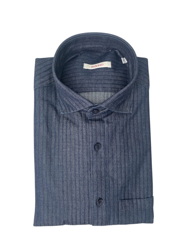 CAMICIA REGULAR FIT IN DENIM CON TASCHINO COLOR UNICO