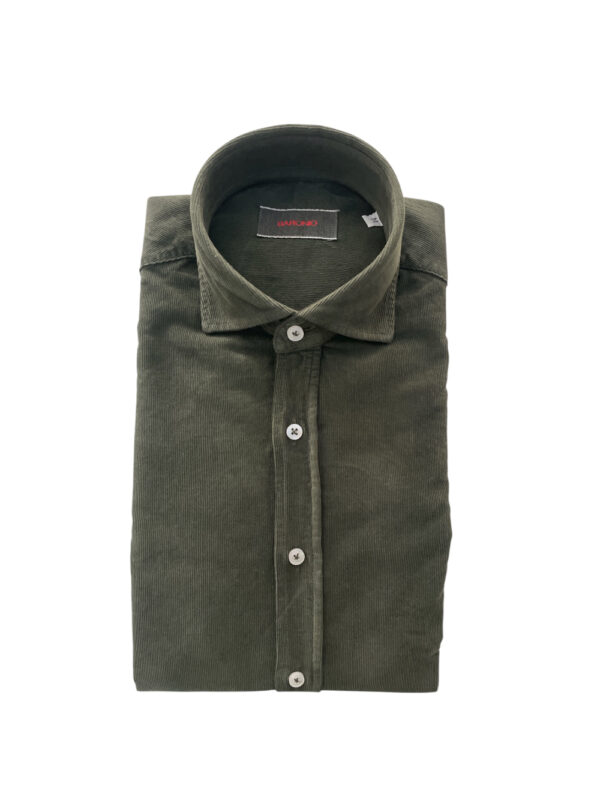 CAMICIA REGULAR FIT IN VELLUTO COLOR VERDE MILITARE