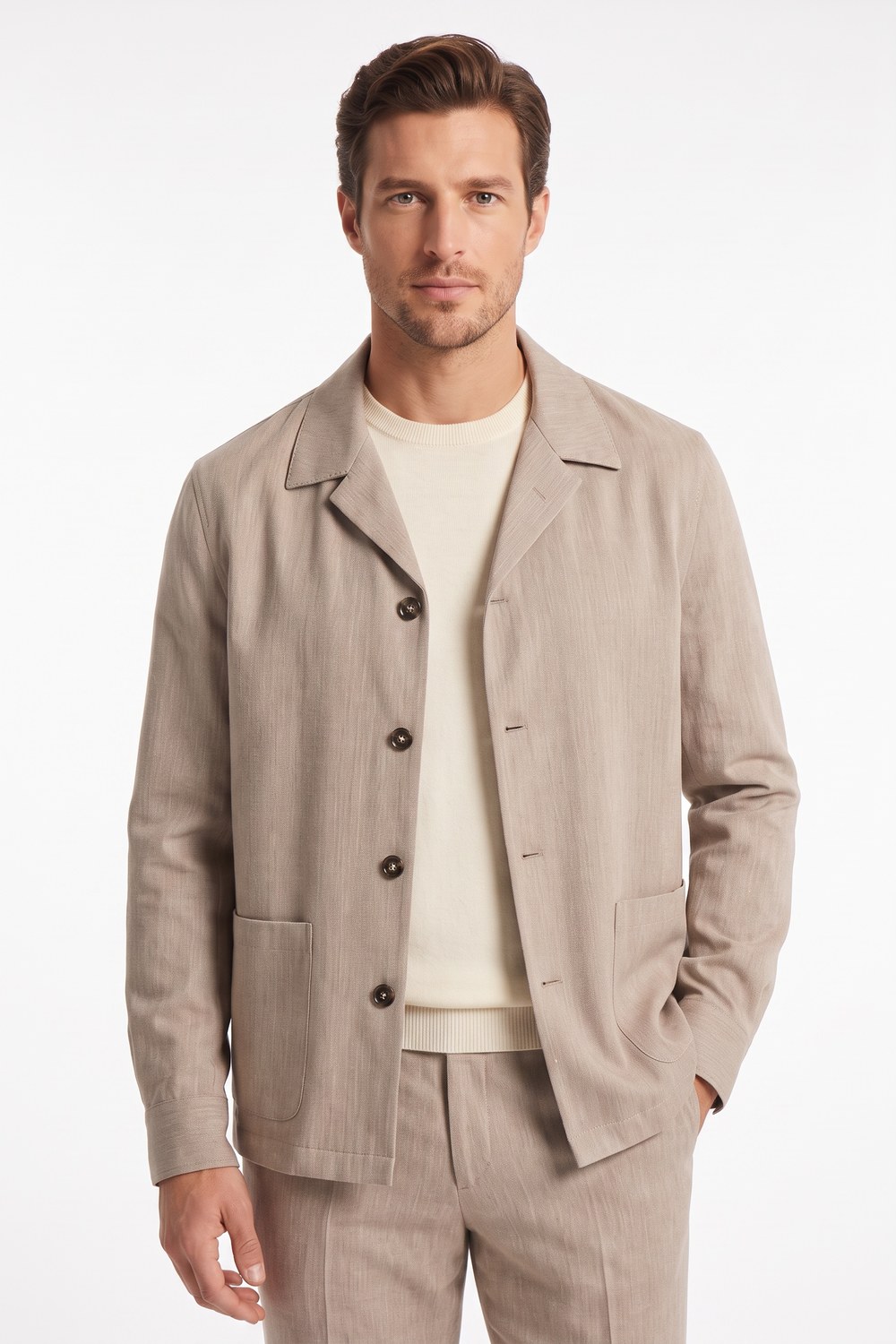 Overshirt in lana beige Regular fit - immagine 3