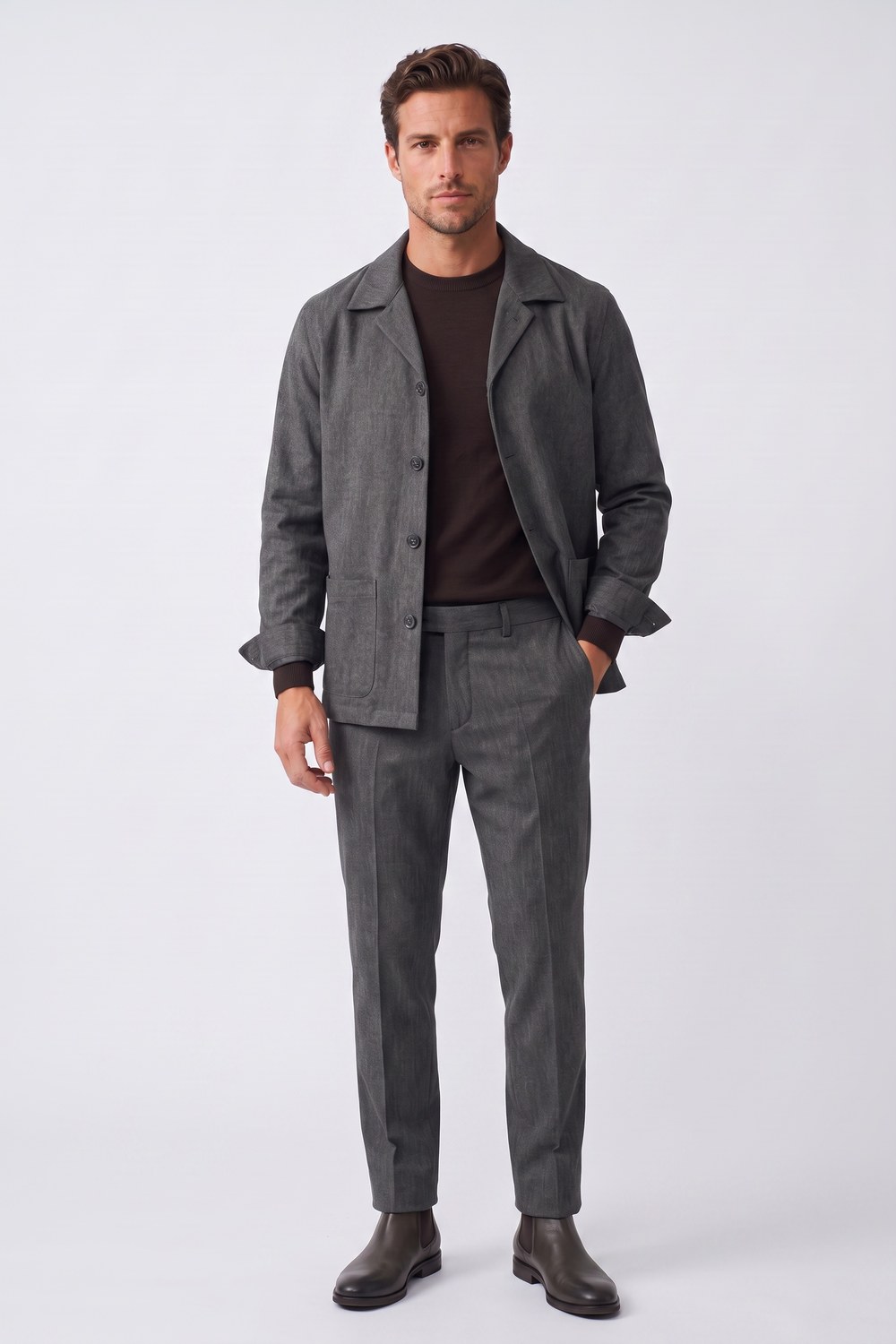 OVERSHIRT IN LANA GRIGIO SCURO COLOR GRIGIO SCURO