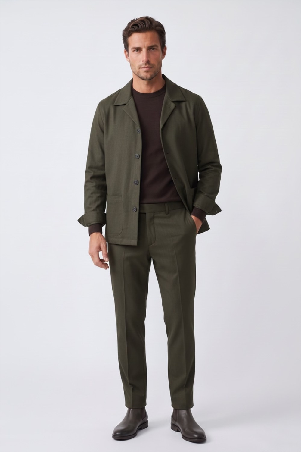 OVERSHIRT IN LANA VERDE MILITARE COLOR VERDE MILITARE