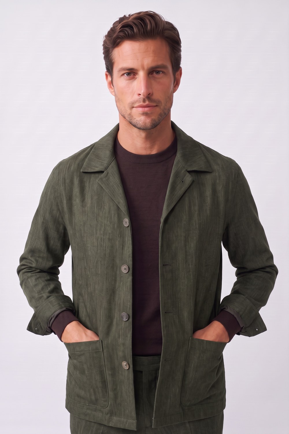 Overshirt in lana verde militare Regular fit - immagine 3
