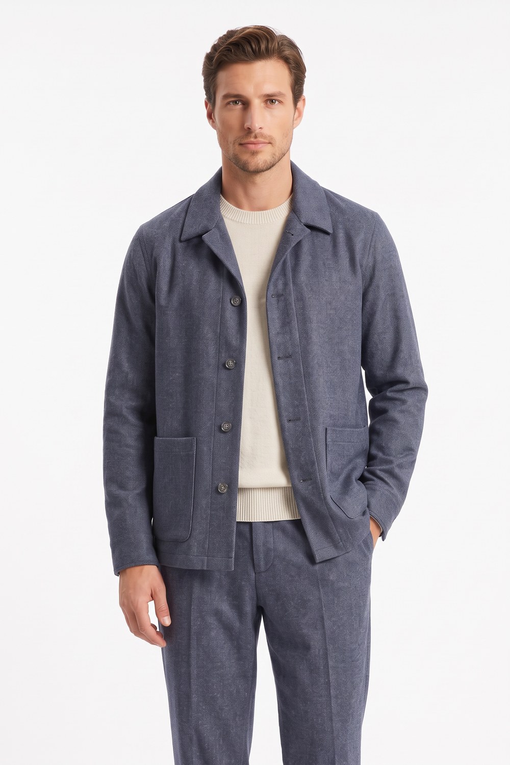 Overshirt in lana blu scuro Regular fit - immagine 3