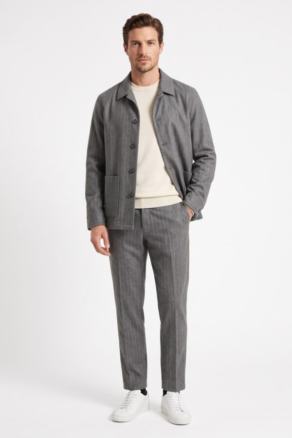 Overshirt in lana gessato grigio medio Regular fit