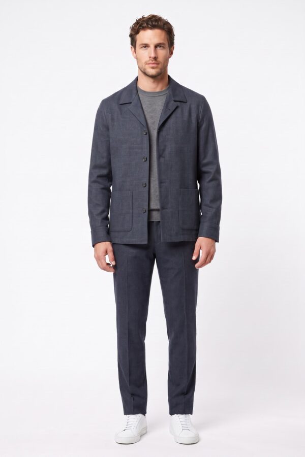 Overshirt in lana a quadri blu scuro Regular fit