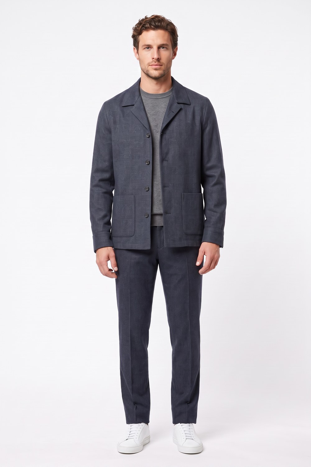 Overshirt in lana a quadri blu scuro Regular fit