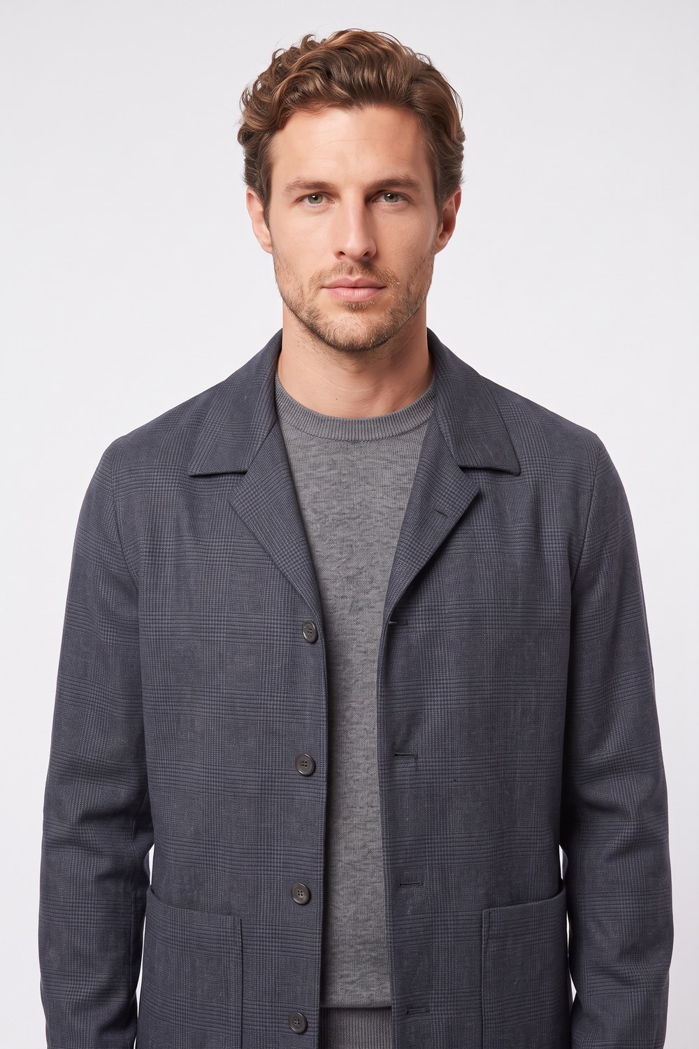 Overshirt in lana a quadri blu scuro Regular fit - immagine 3