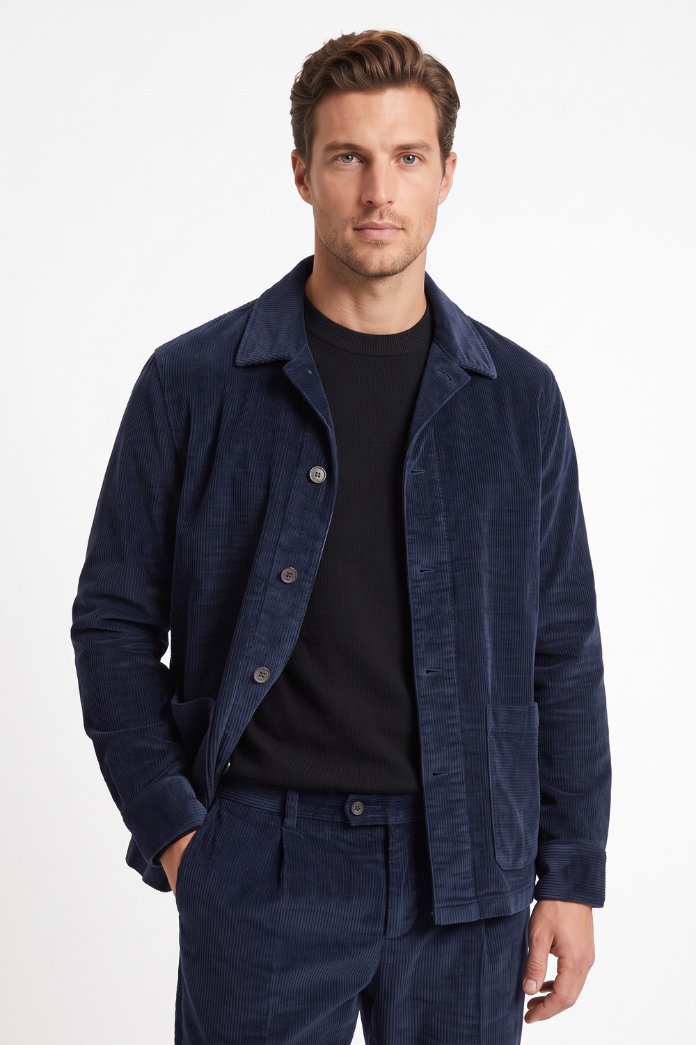 Overshirt in velluto 500 righe blu scuro Regular fit - immagine 3