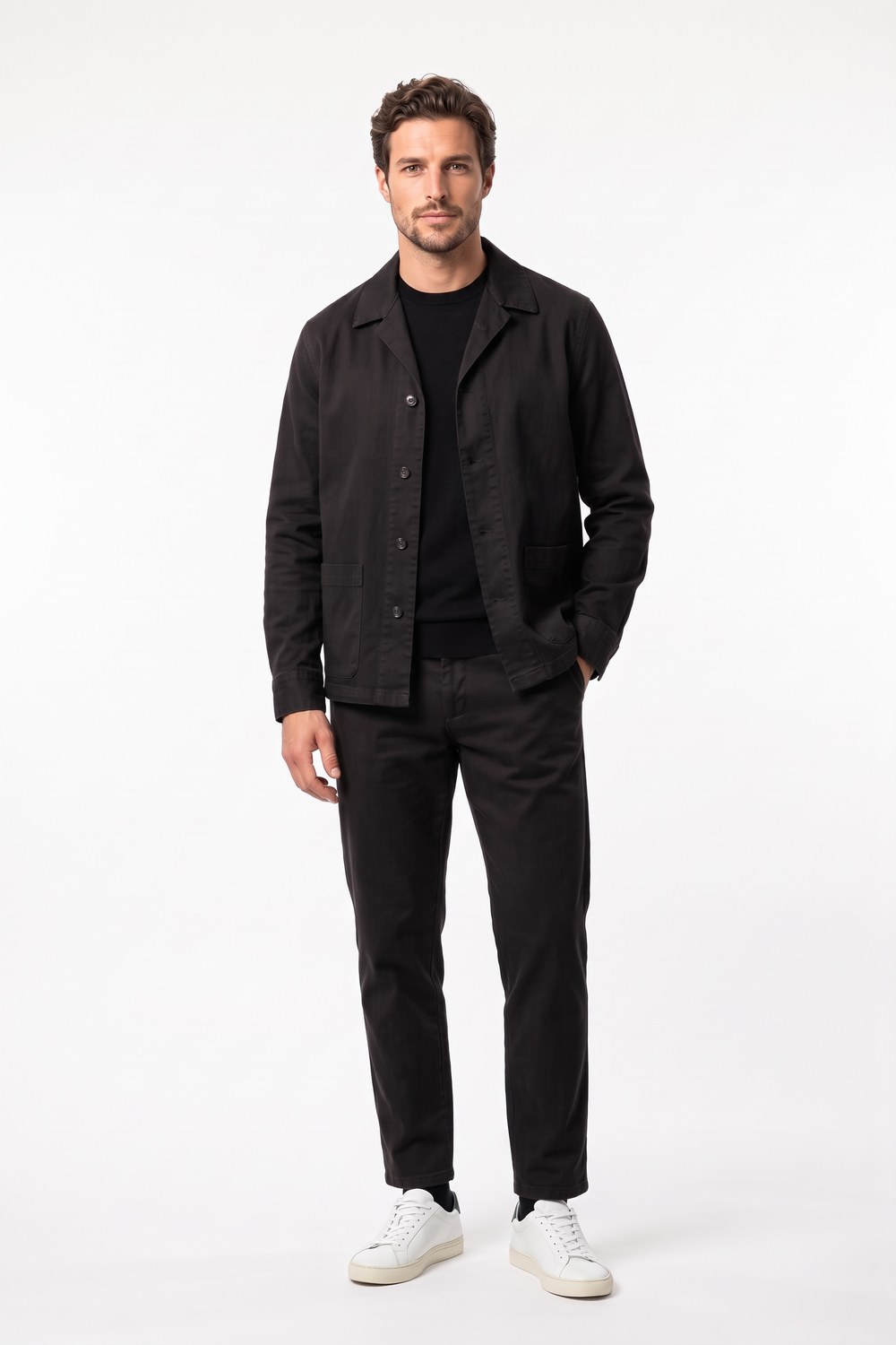 Overshirt in cotone diagonale nero Regular fit