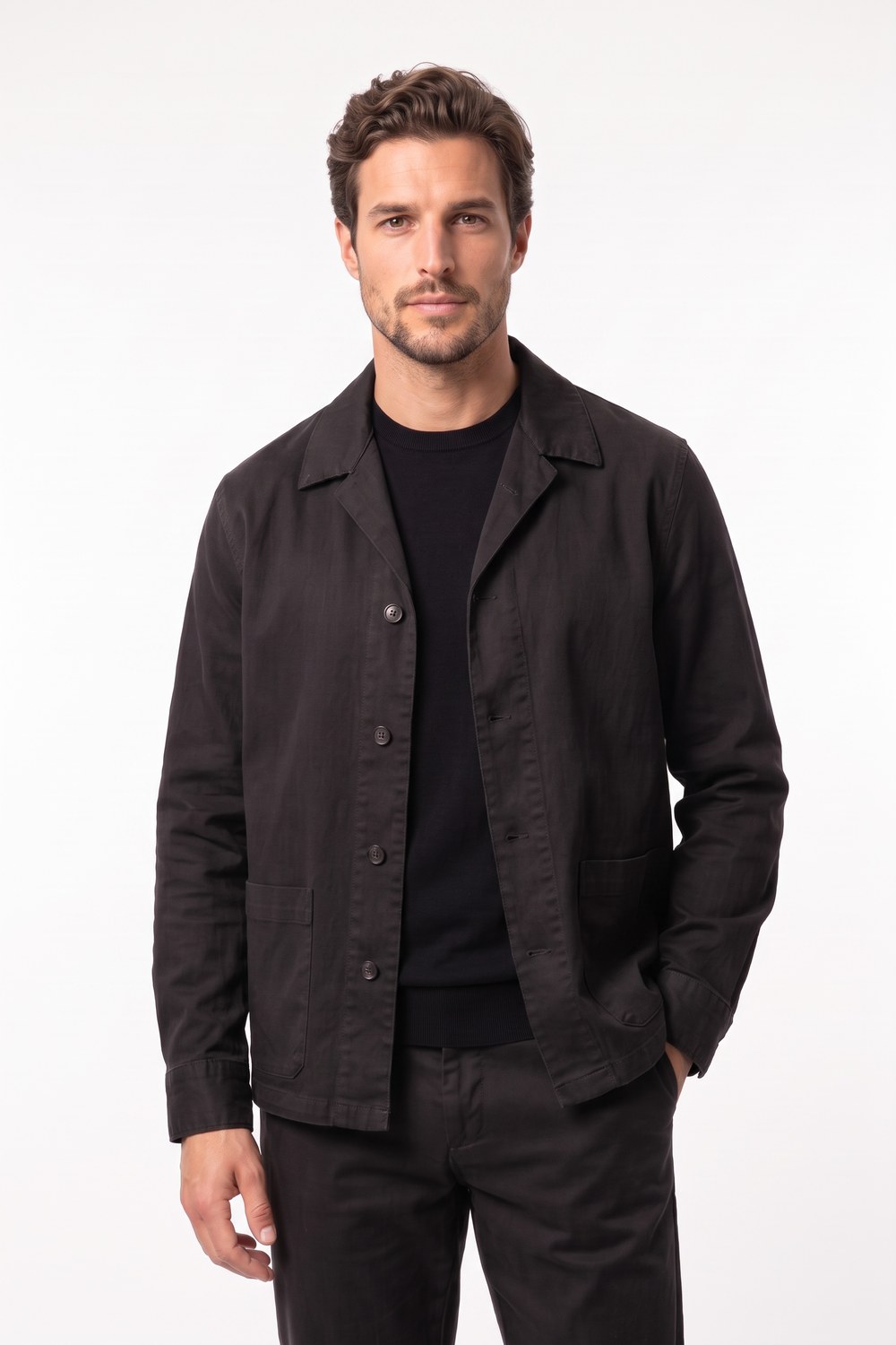 Overshirt in cotone diagonale nero Regular fit - immagine 3