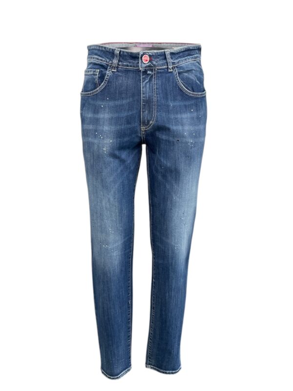 JEANS 5 TASCHE CON CUCITURE BIANCHE COLOR STAINED WASH