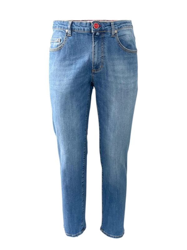 JEANS 5 TASCHE CON CUCITURE TABACCO COLOR MEDIUM WASH