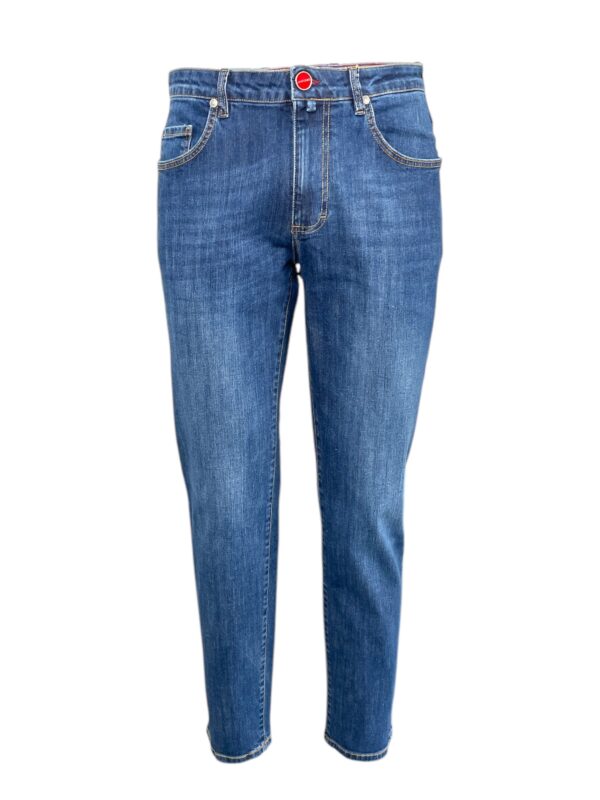 JEANS 5 TASCHE CON CUCITURE TABACCO COLOR STAINED WASH