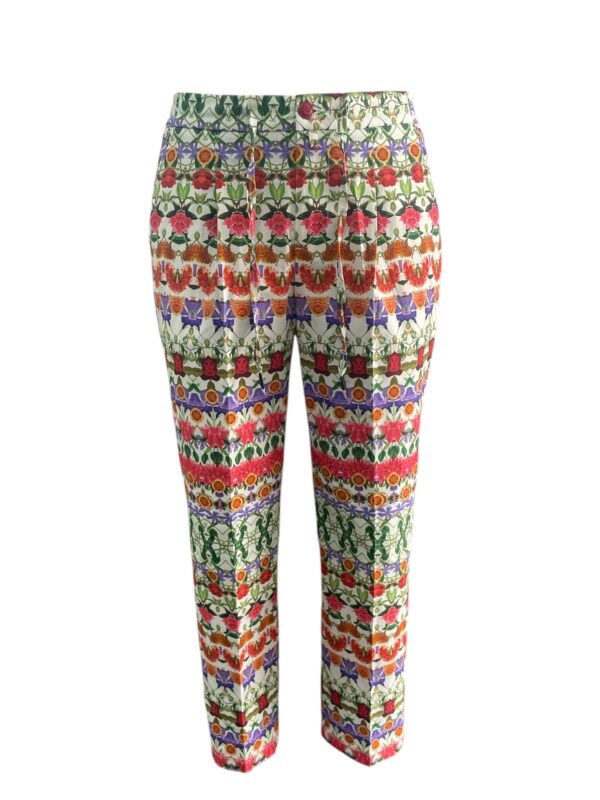PANTALONE CON COULISSE E PINCES IN COTONE COLOR FLOREALE