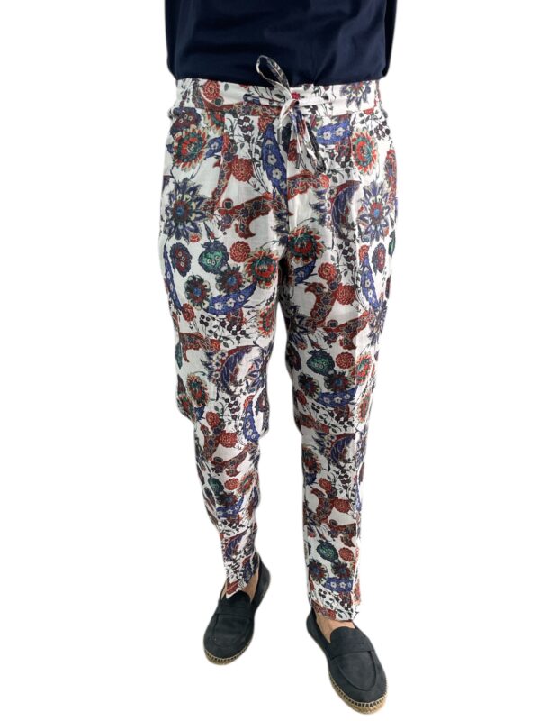 PANTALONE CON COULISSE E PINCES IN LINO COLOR FLOREALE