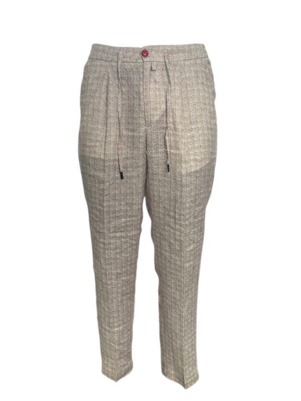 PANTALONE CON COULISSE E PINCES IN LINO COLOR MICRO FANTASIA