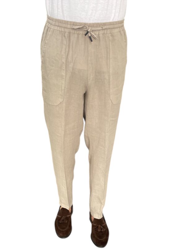 PANTALONE CON COULISSE IN LINO COLOR BEIGE