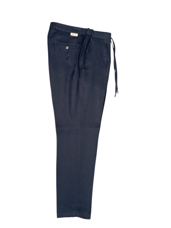 PANTALONE CON COULISSE IN LINO COLOR BLU