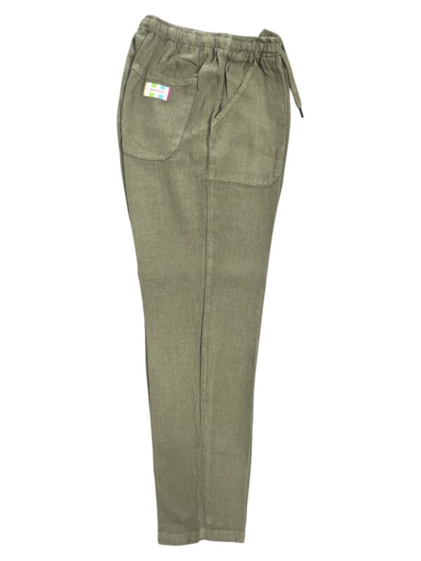 PANTALONE CON COULISSE IN LINO COLOR VERDE OLIVA
