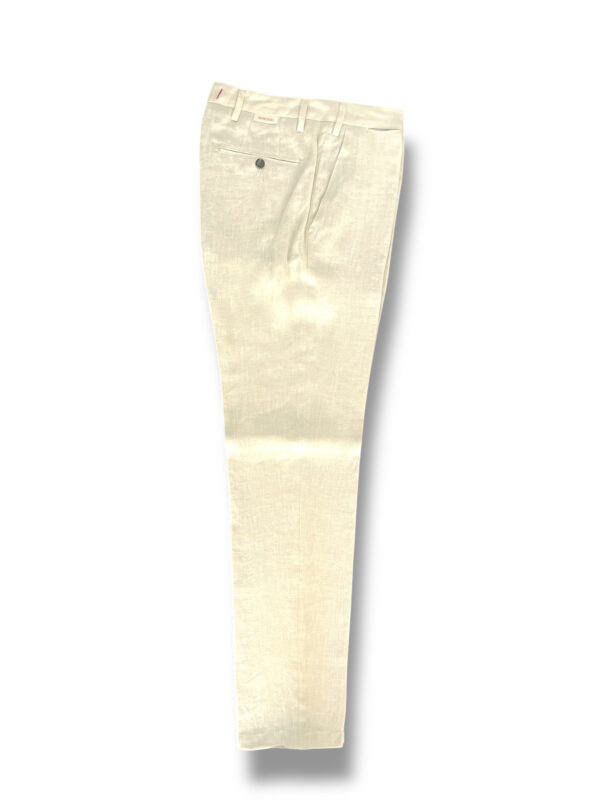 PANTALONE CON COULISSE IN LINO RIGATO A RIGHE BEIGE