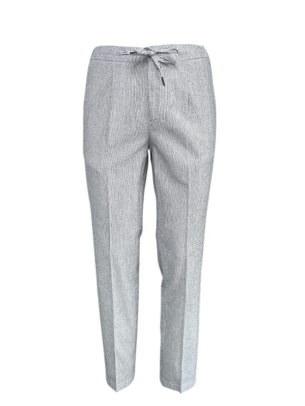 PANTALONE CON COULISSE IN LINO RIGATO A RIGHE BLU