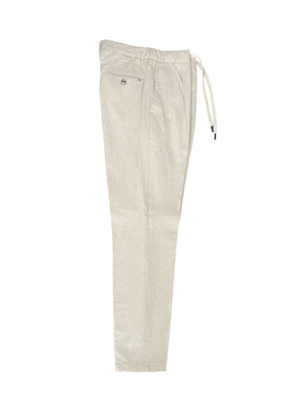 PANTALONE CON COULISSE IN LINO RIGATO A RIGHE VERDE OLIVA