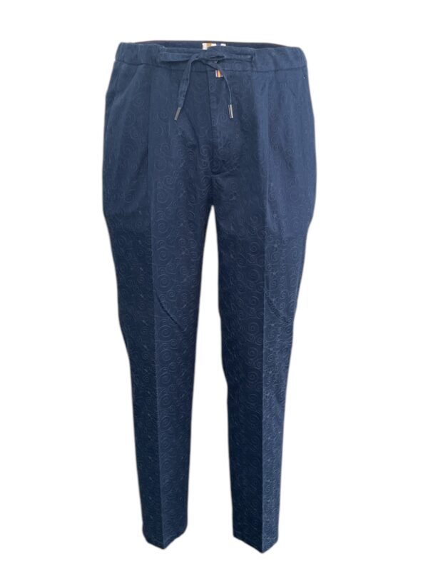 PANTALONE CON COULISSE RICAMATO IN GABARDINE COLOR BLU