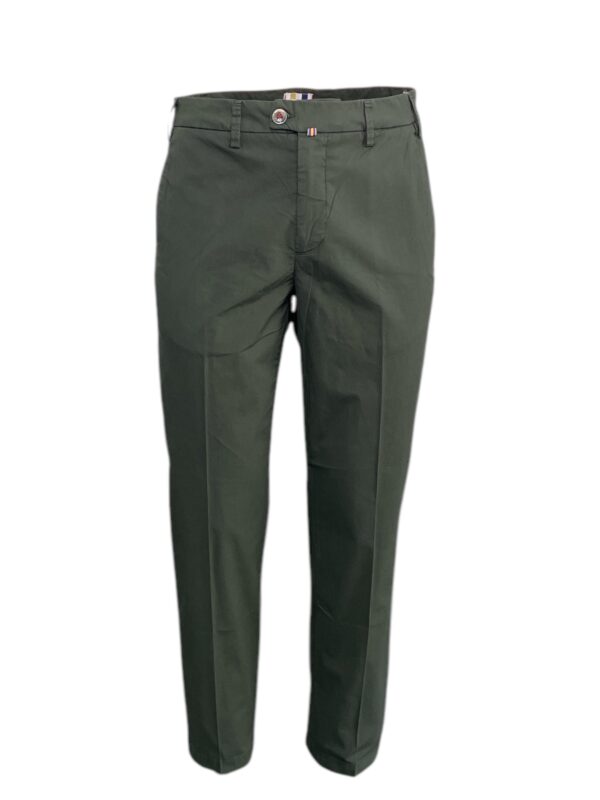 PANTALONE CON PATTINE COMFORT FIT IN POPELINE COLOR VERDE MILITARE