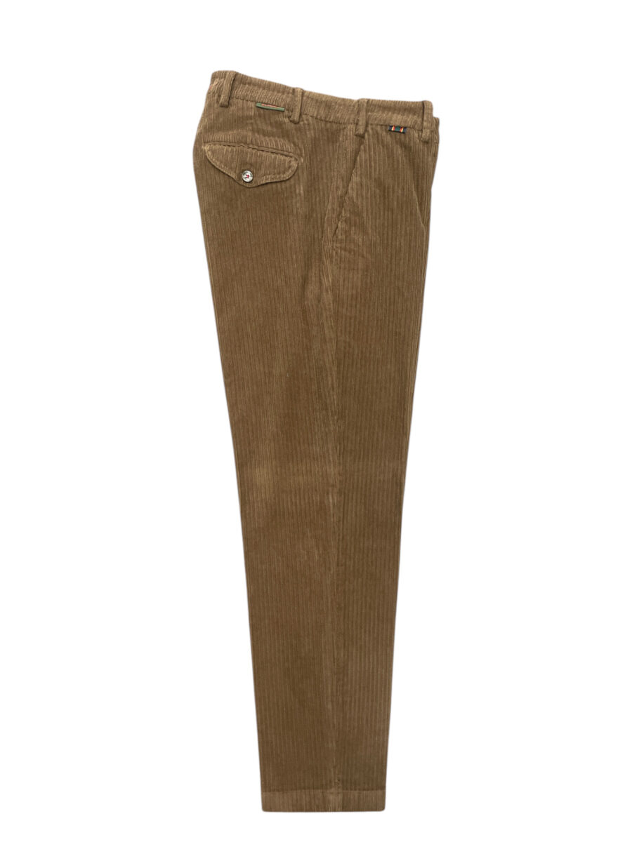 PANTALONE CON PATTINE COMFORT FIT IN VELLUTO ROCCIATORE COLOR BISCOTTO