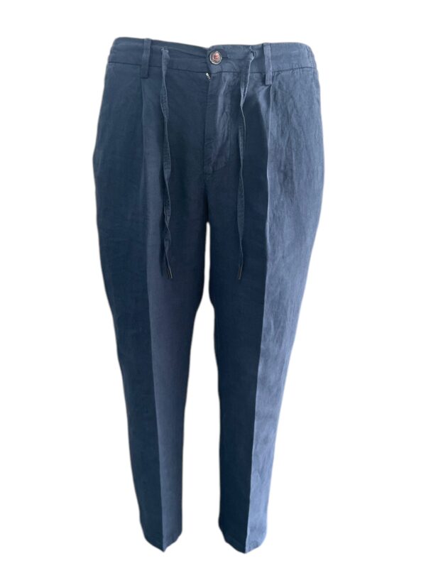 PANTALONE CON PINCES IN LINO COLOR BLU CHIARO