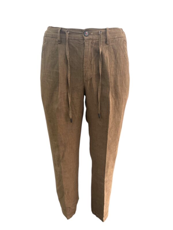 PANTALONE CON PINCES IN LINO COLOR TEGOLA