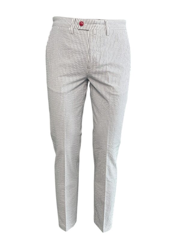 PANTALONE REGULAR FIT IN COTONE STRETCH A RIGHE BLU