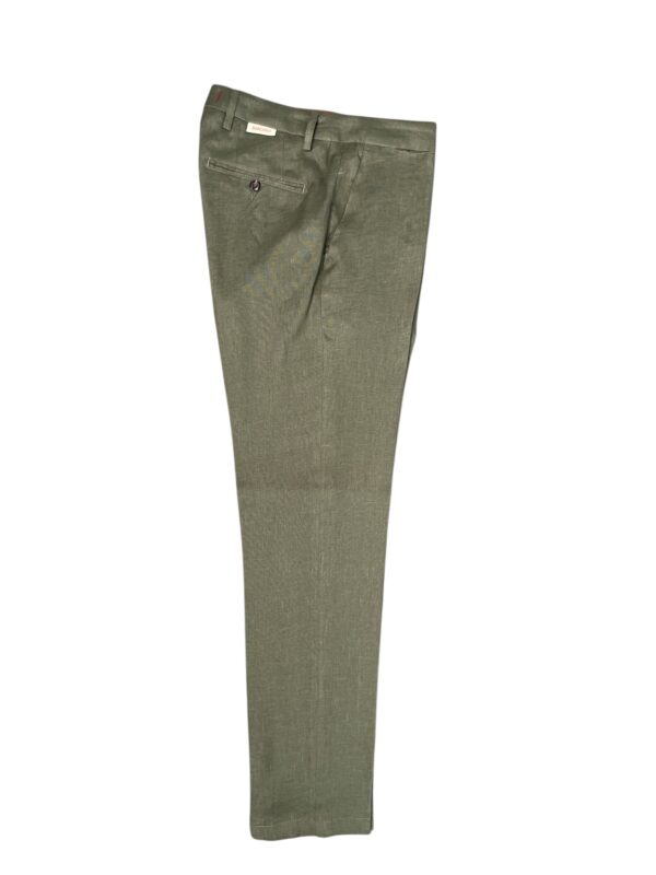 PANTALONE REGULAR FIT IN LINO COLOR VERDE MILITARE