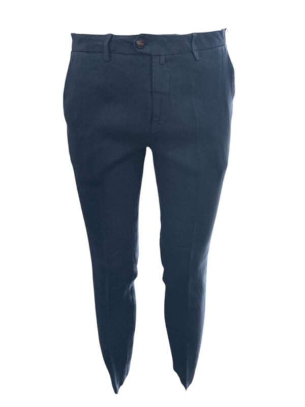 PANTALONE SLIM FIT IN LINO DIAGONALE COLOR BLU