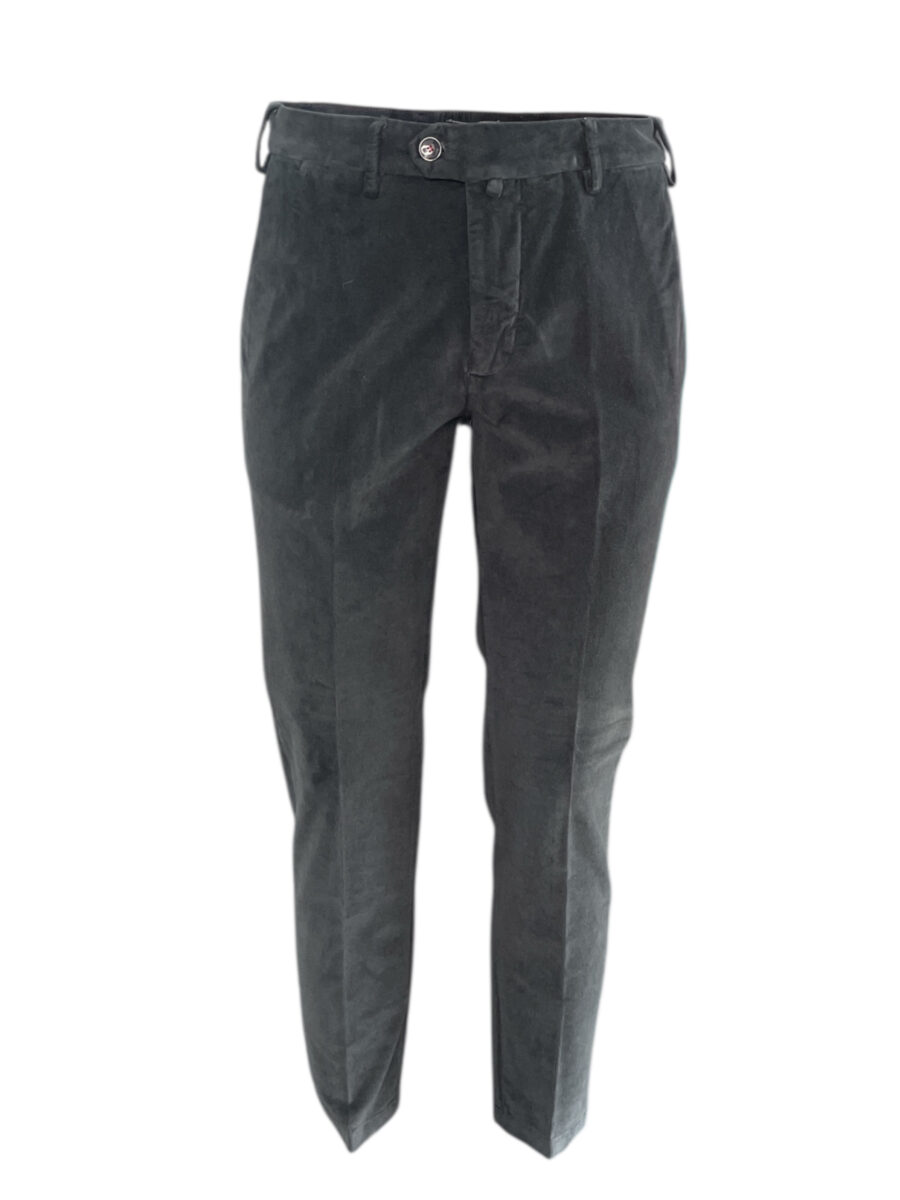 PANTALONE SLIM FIT IN VELLUTO LISCIO COLOR GRIGIO MEDIO - immagine 2