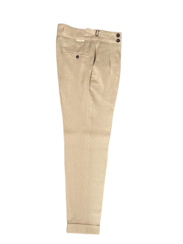 PANTALONE TASCA AMERICA CON FIBBIE IN LINO COLOR BEIGE